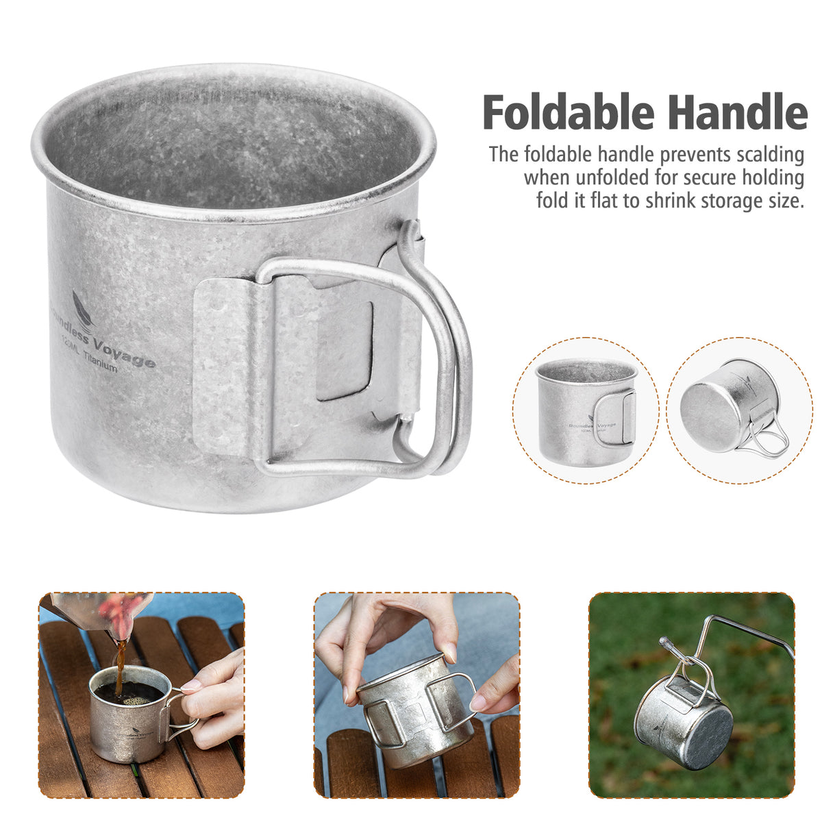 Boundless Voyage 120ml Titanium Camping Cup with Folding Handle – Ultralight Mini Coffee & Espresso Mug for Hiking, Backpacking & Travel