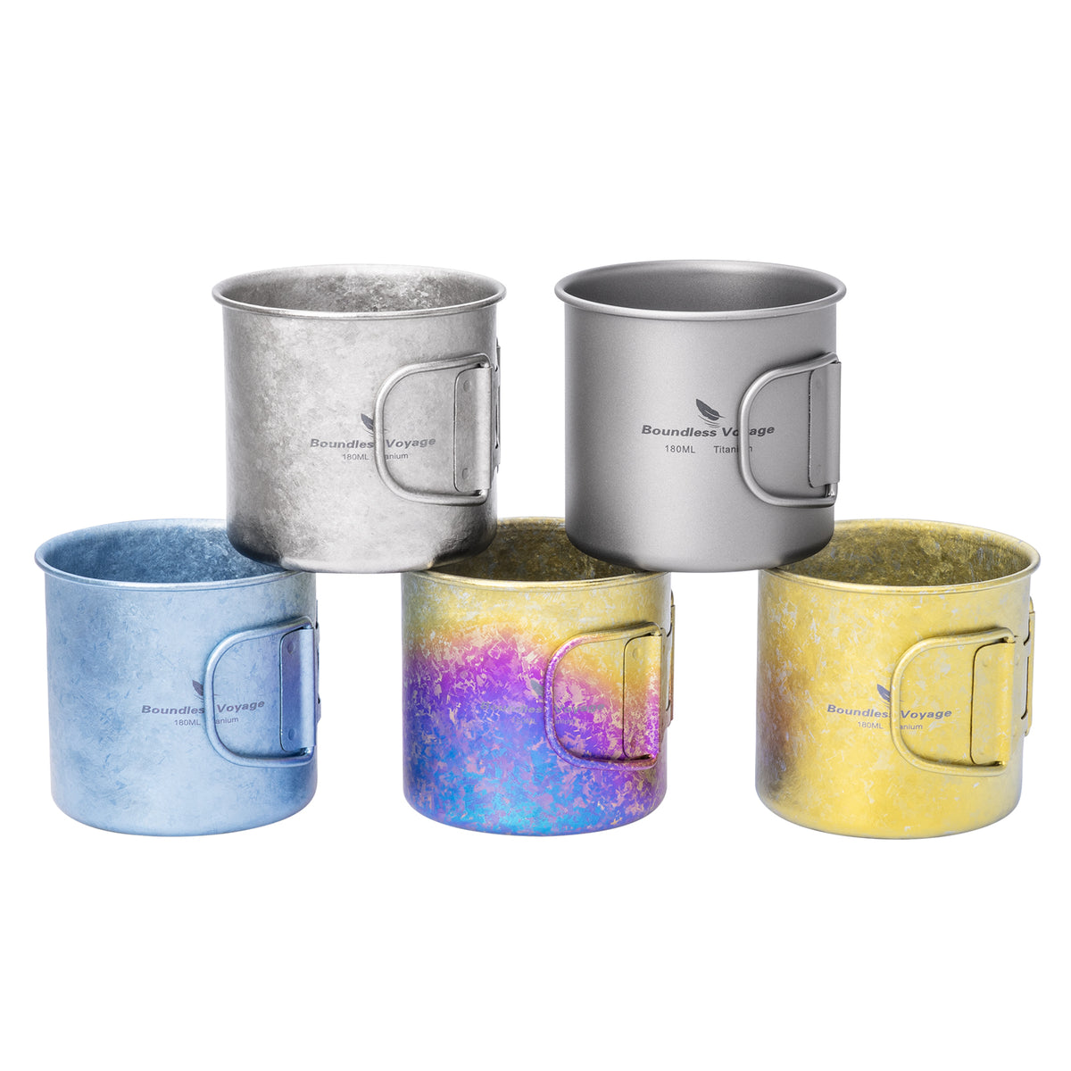 Boundless Voyage 180ml Titanium Camping Cup with Folding Handle – Ultralight Mini Coffee Mug, Natural & Crystalline Finishes