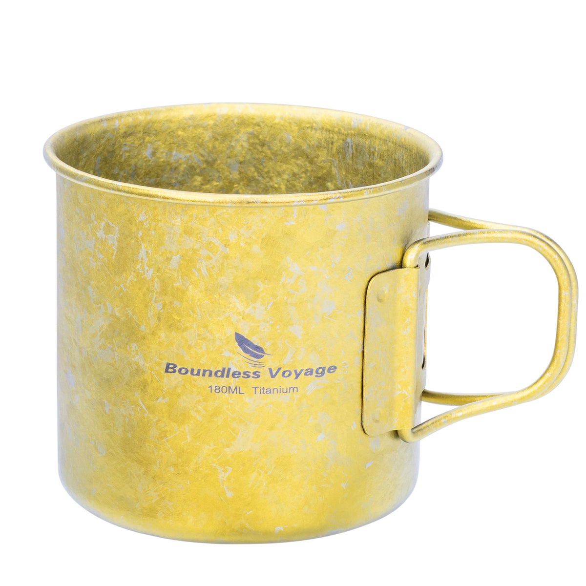 Boundless Voyage 180ml Titanium Camping Cup with Folding Handle – Ultralight Mini Coffee Mug, Natural & Crystalline Finishes