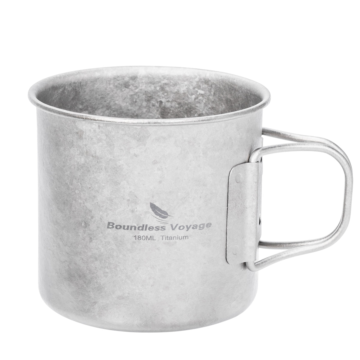 Boundless Voyage 180ml Titanium Camping Cup with Folding Handle – Ultralight Mini Coffee Mug, Natural & Crystalline Finishes