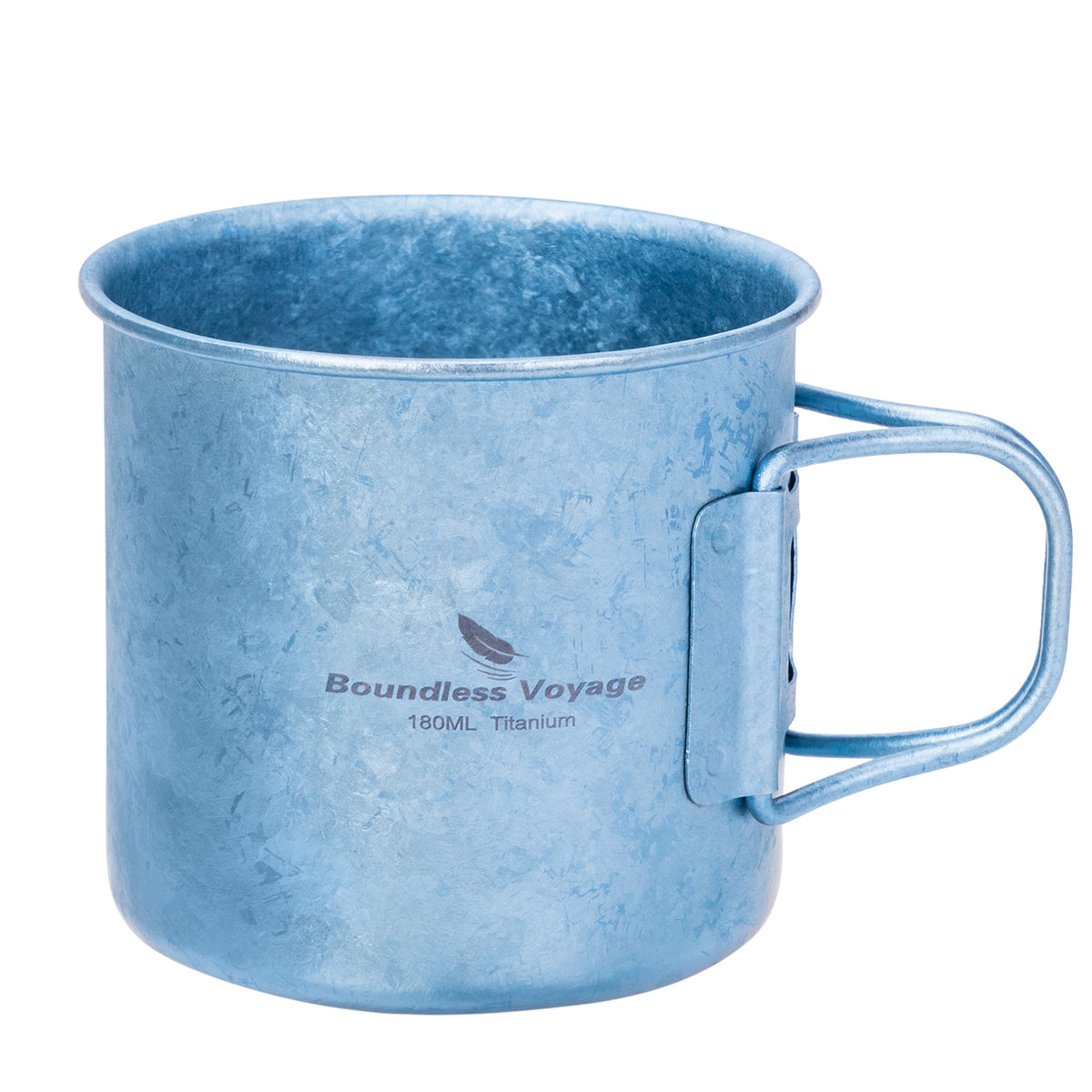 Boundless Voyage 180ml Titanium Camping Cup with Folding Handle – Ultralight Mini Coffee Mug, Natural & Crystalline Finishes