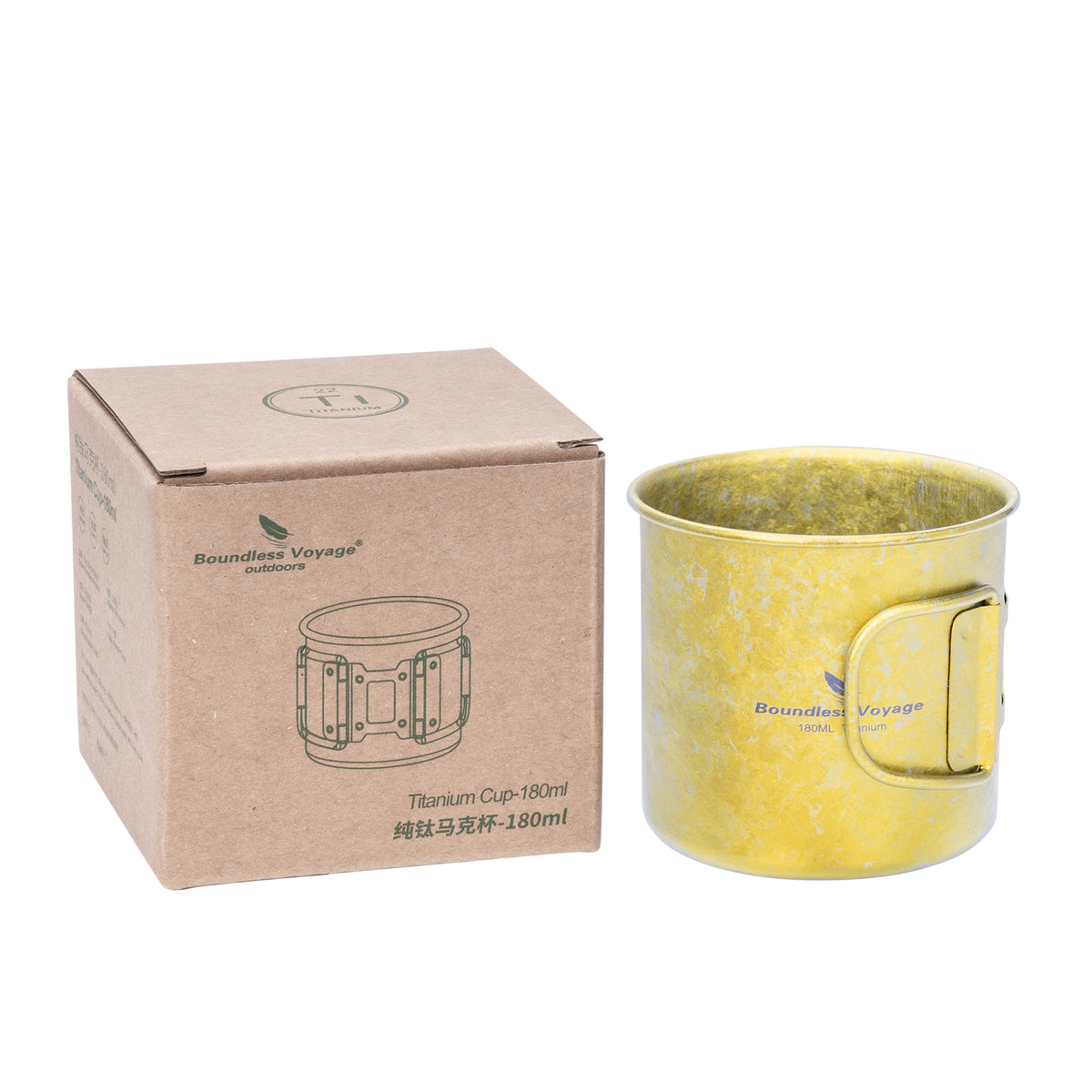 Boundless Voyage 180ml Titanium Camping Cup with Folding Handle – Ultralight Mini Coffee Mug, Natural & Crystalline Finishes