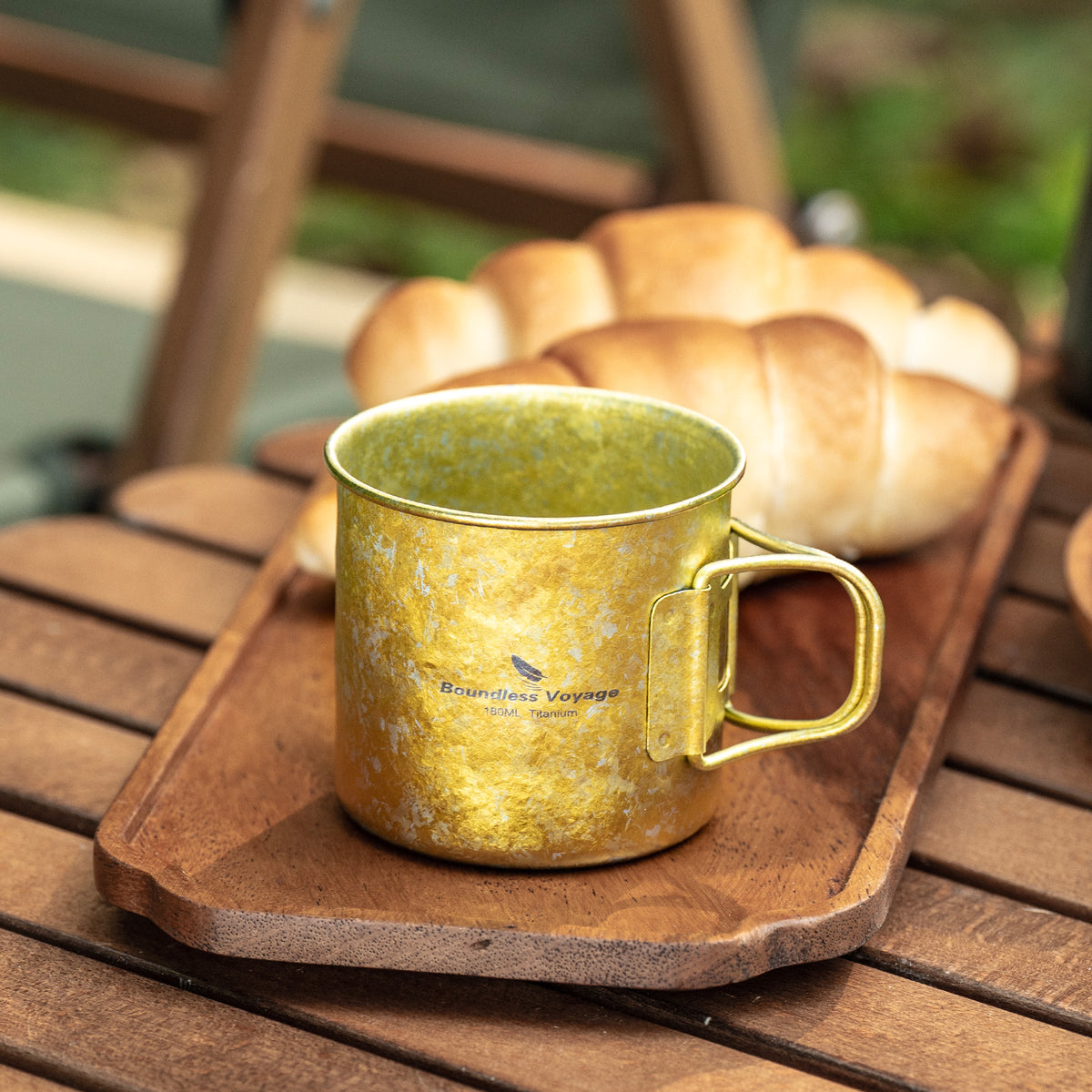 Boundless Voyage 180ml Titanium Camping Cup with Folding Handle – Ultralight Mini Coffee Mug, Natural & Crystalline Finishes