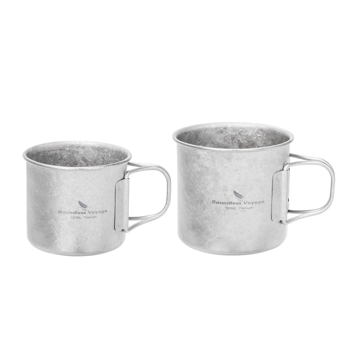 Boundless Voyage Titanium Camping Cup Set 120ml + 180ml – Ultralight Mini Coffee & Tea Mugs with Folding Handles, 2-Piece Set