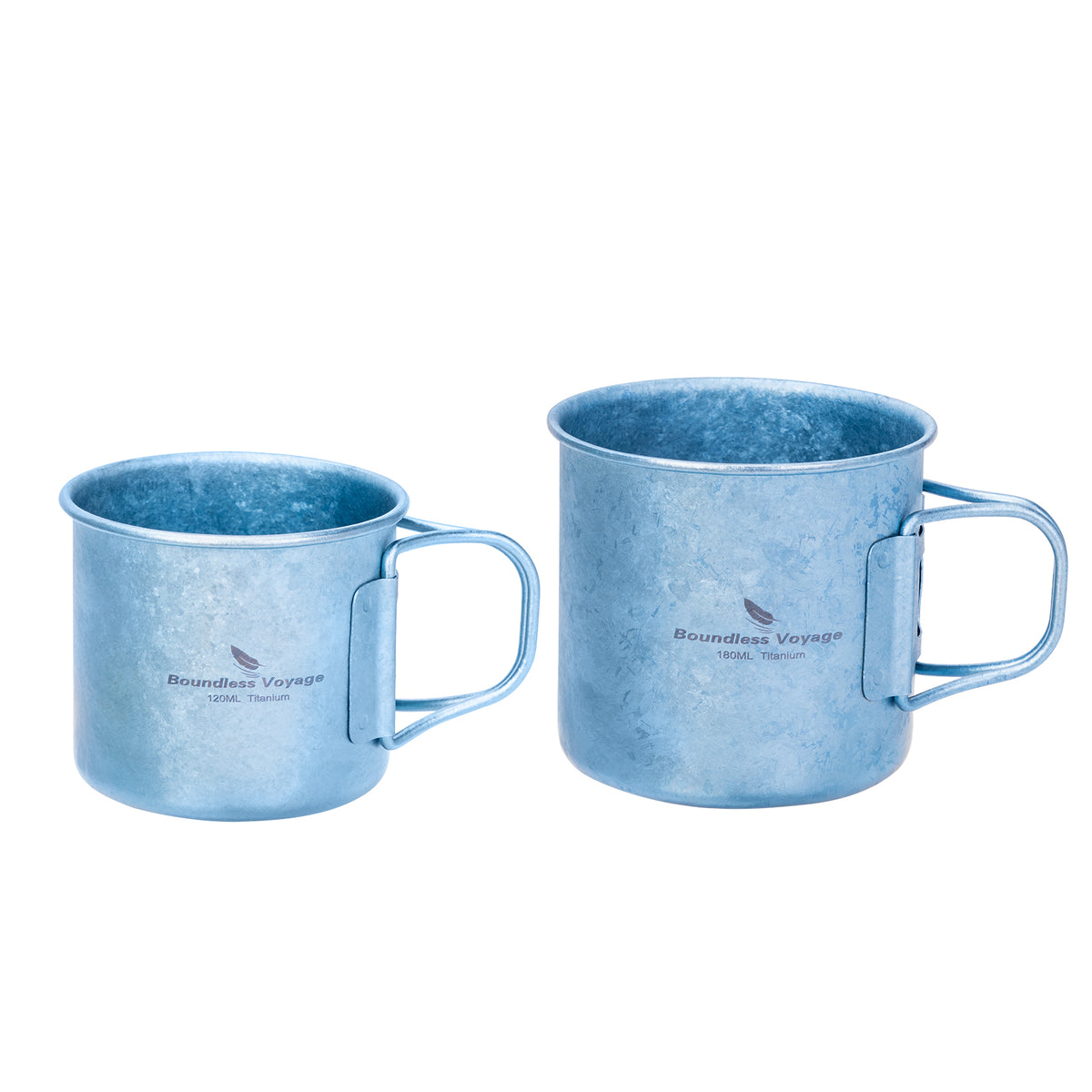 Boundless Voyage Titanium Camping Cup Set 120ml + 180ml – Ultralight Mini Coffee & Tea Mugs with Folding Handles, 2-Piece Set