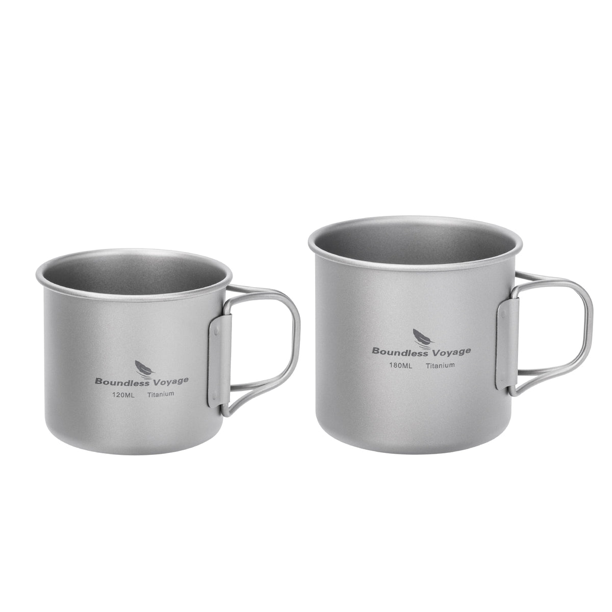 Boundless Voyage Titanium Camping Cup Set 120ml + 180ml – Ultralight Mini Coffee & Tea Mugs with Folding Handles, 2-Piece Set