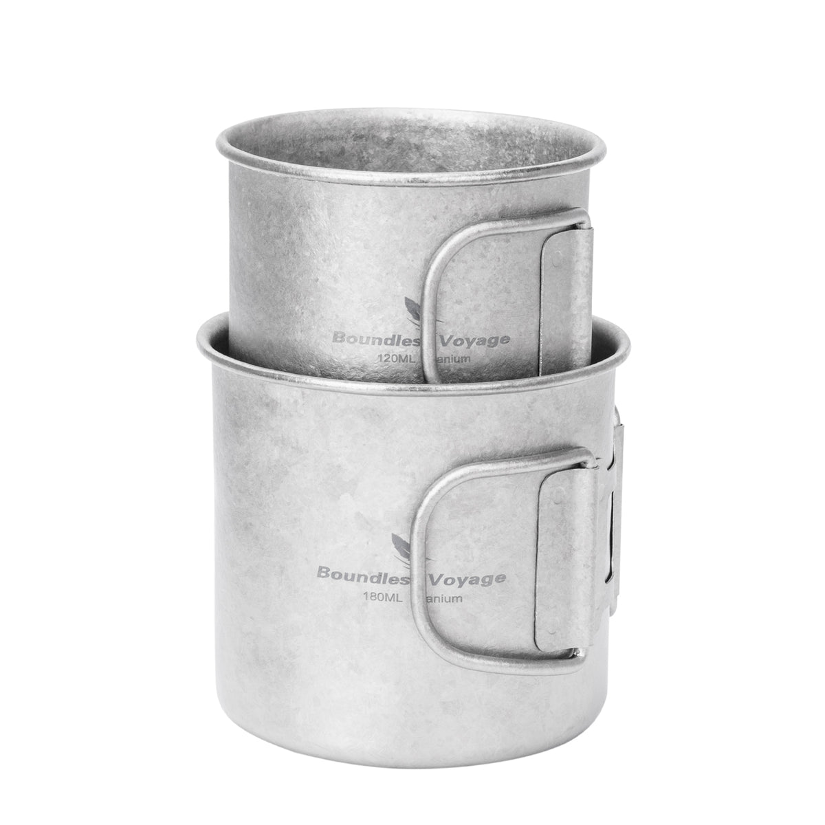 Boundless Voyage Titanium Camping Cup Set 120ml + 180ml – Ultralight Mini Coffee & Tea Mugs with Folding Handles, 2-Piece Set