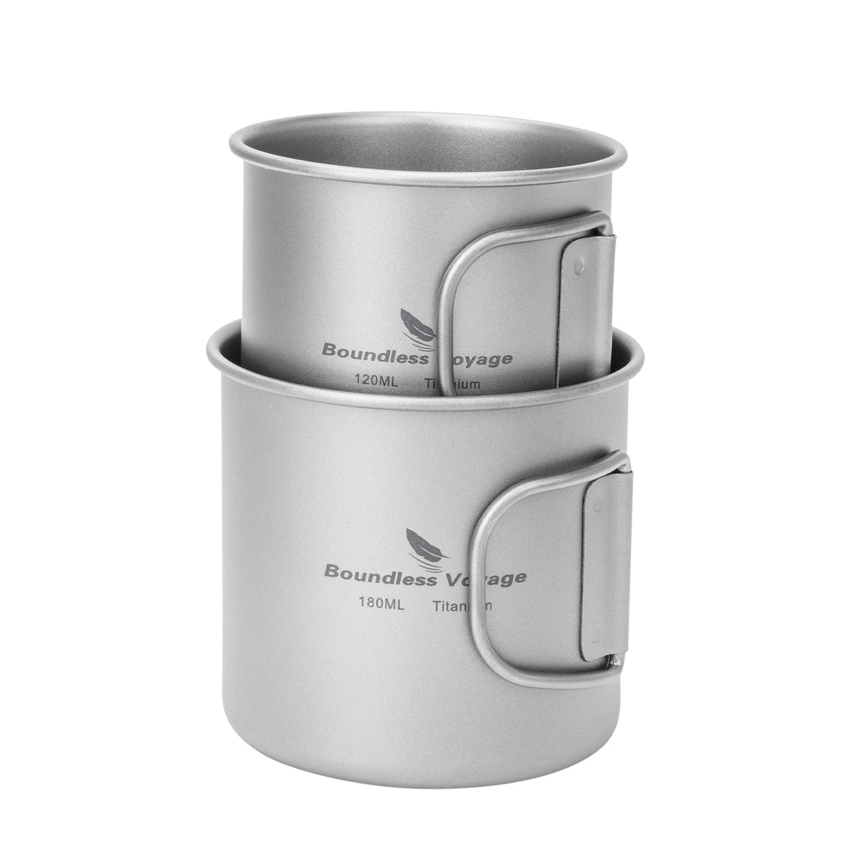 Boundless Voyage Titanium Camping Cup Set 120ml + 180ml – Ultralight Mini Coffee & Tea Mugs with Folding Handles, 2-Piece Set