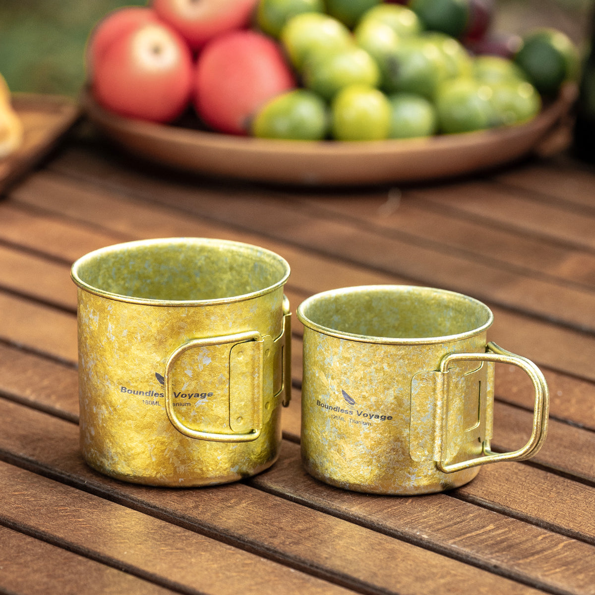 Boundless Voyage Titanium Camping Cup Set 120ml + 180ml – Ultralight Mini Coffee & Tea Mugs with Folding Handles, 2-Piece Set