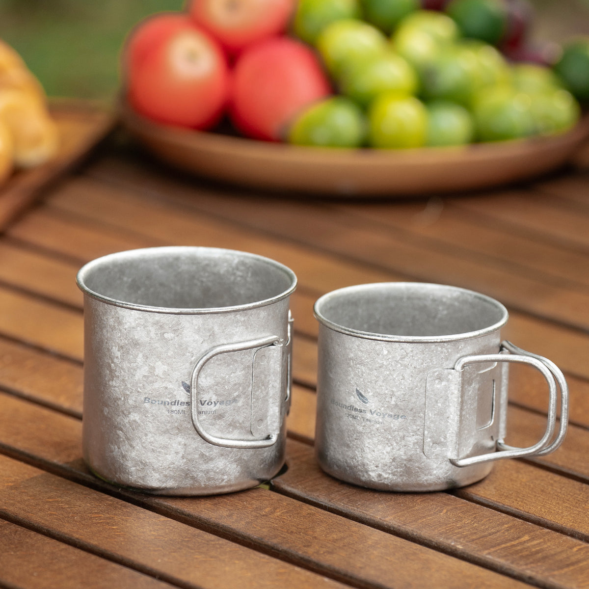 Boundless Voyage Titanium Camping Cup Set 120ml + 180ml – Ultralight Mini Coffee & Tea Mugs with Folding Handles, 2-Piece Set