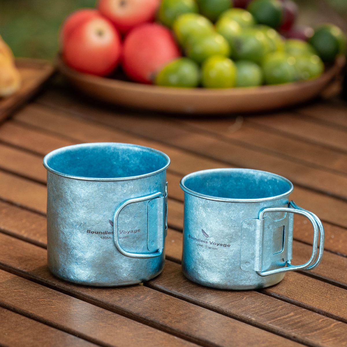 Boundless Voyage Titanium Camping Cup Set 120ml + 180ml – Ultralight Mini Coffee & Tea Mugs with Folding Handles, 2-Piece Set