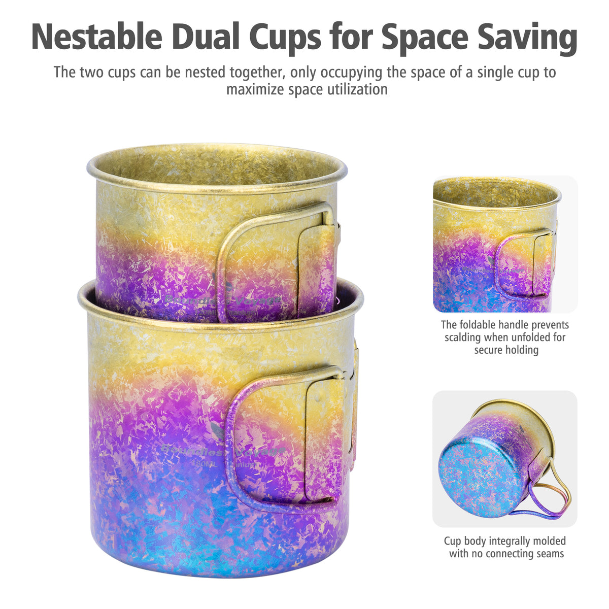 Boundless Voyage Titanium Camping Cup Set 120ml + 180ml – Ultralight Mini Coffee & Tea Mugs with Folding Handles, 2-Piece Set