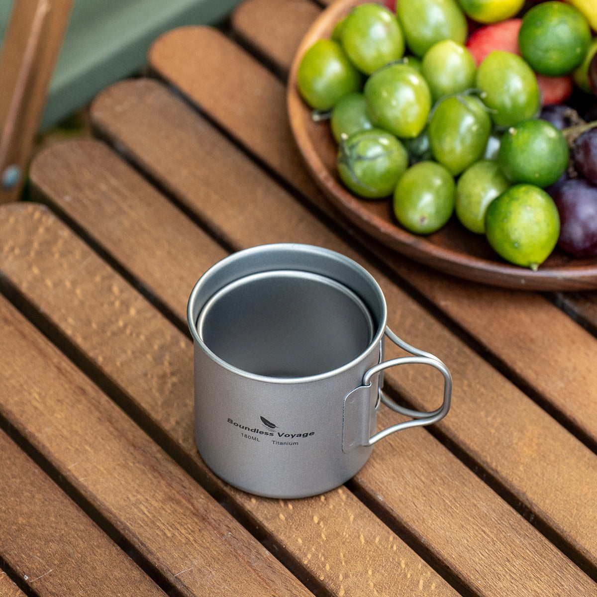 Boundless Voyage Titanium Camping Cup Set 120ml + 180ml – Ultralight Mini Coffee & Tea Mugs with Folding Handles, 2-Piece Set