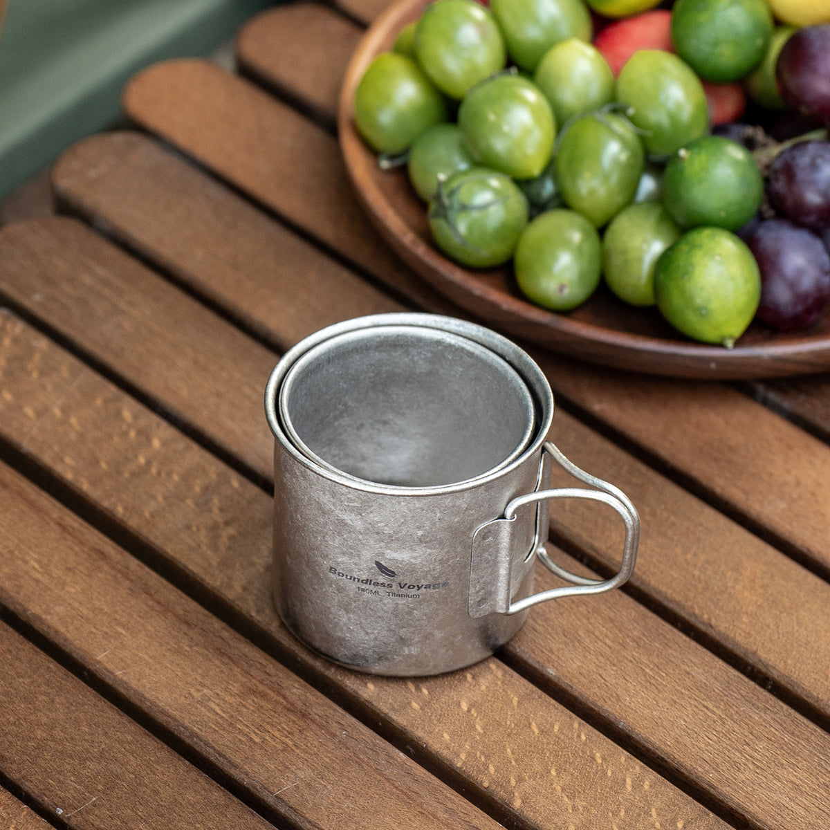 Boundless Voyage Titanium Camping Cup Set 120ml + 180ml – Ultralight Mini Coffee & Tea Mugs with Folding Handles, 2-Piece Set