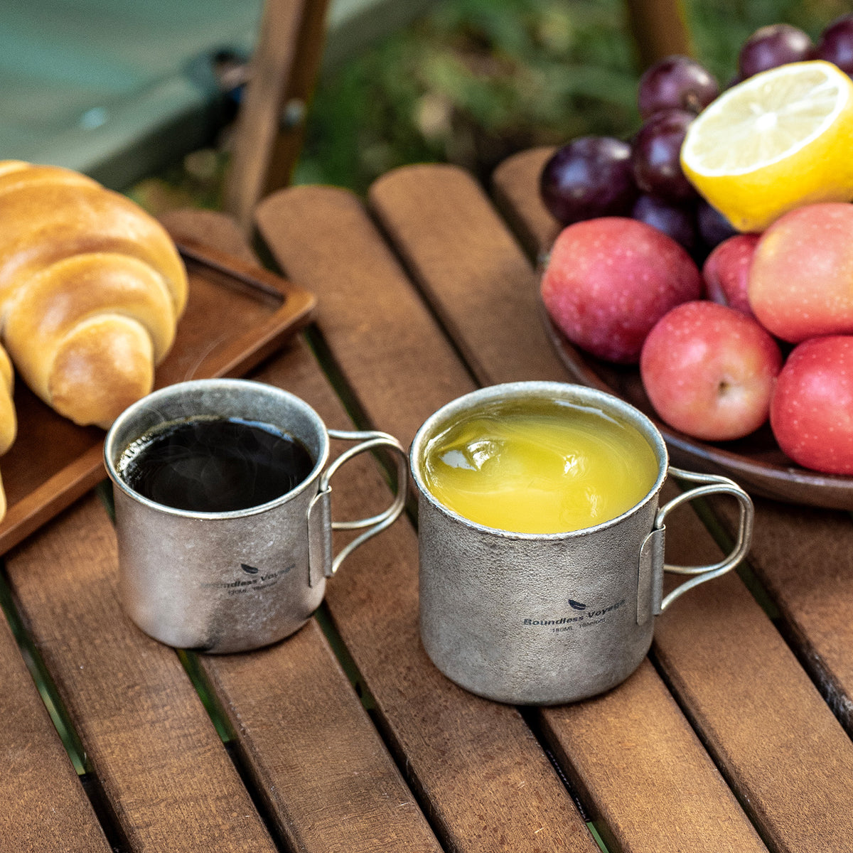 Boundless Voyage Titanium Camping Cup Set 120ml + 180ml – Ultralight Mini Coffee & Tea Mugs with Folding Handles, 2-Piece Set
