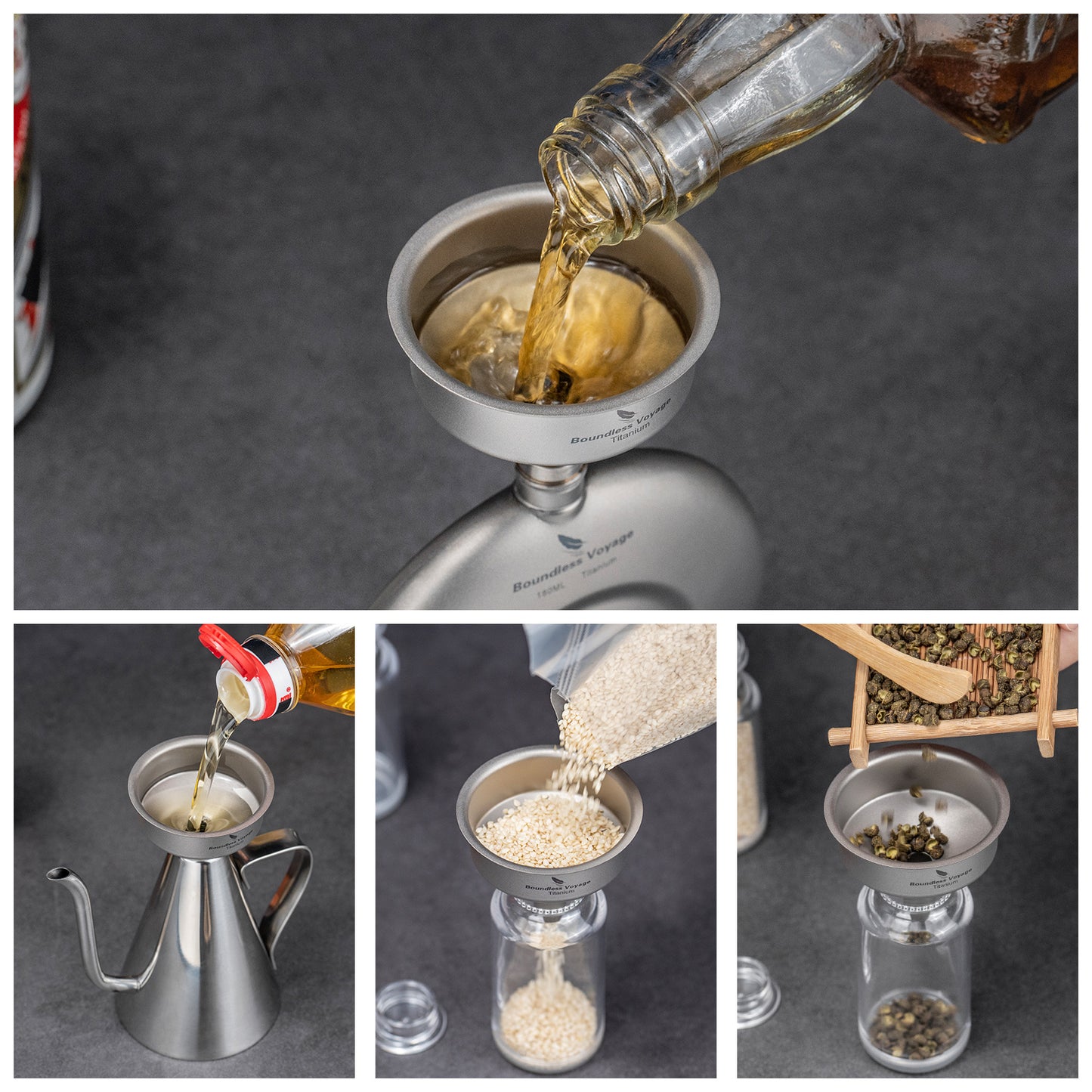 Boundless Voyage Ultralight Titanium Funnel | Food-Grade Portable Pouring Tool for Hip Flasks & Water Bottles | Mini Liquid & Powder Filter for Camping, Travel & Home Use