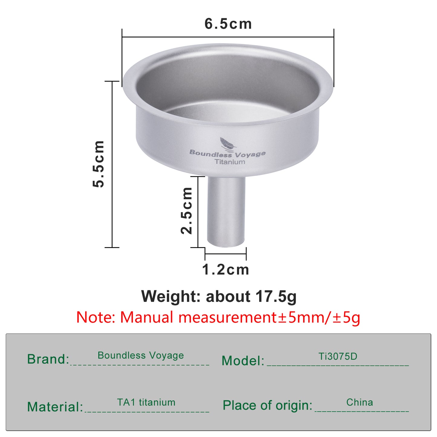 Boundless Voyage Ultralight Titanium Funnel | Food-Grade Portable Pouring Tool for Hip Flasks & Water Bottles | Mini Liquid & Powder Filter for Camping, Travel & Home Use