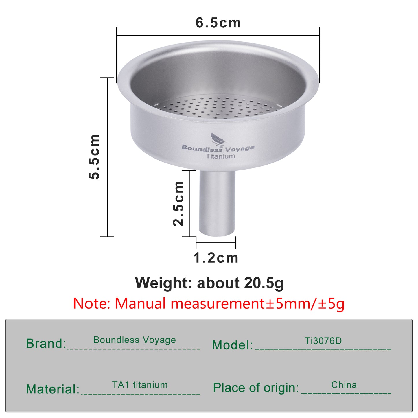 Boundless Voyage Titanium Funnel with Removable Strainer | Multi-Use Food-Grade Kitchen Tool | Mini Liquid, Oil & Powder Filter for Filling Flasks, Bottles & Jars | Ultralight & Rust-Proof