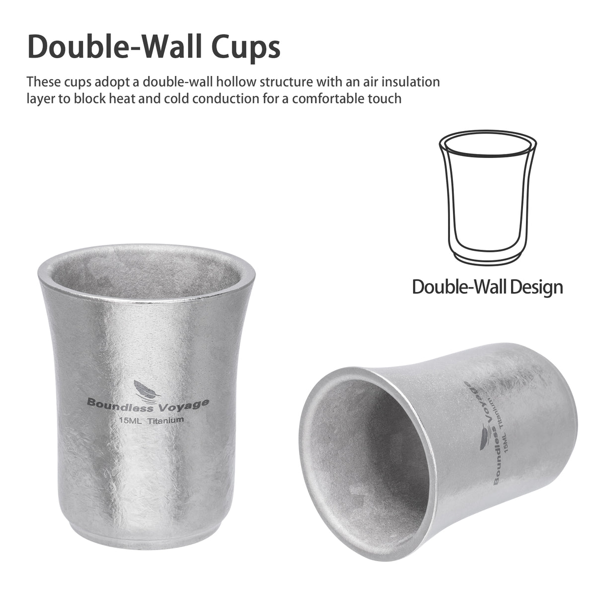 Boundless Voyage 15ml Titanium Sake Cup – Ultralight TA1 Titanium Shot Cup for Sake, Whiskey & Spirits