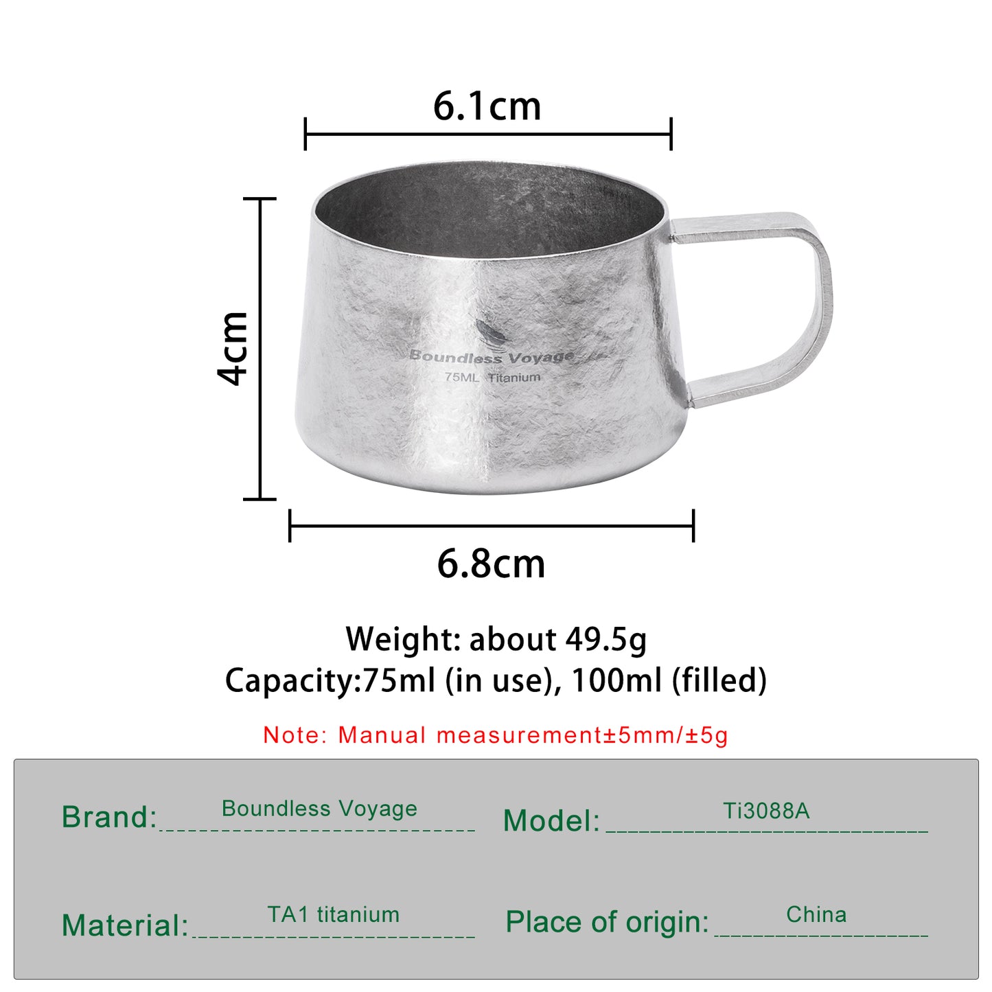 Boundless Voyage 75ml Titanium Double Wall Coffee Cup – Ultralight Mini Espresso & Tea Mug for Camping, Travel & Home