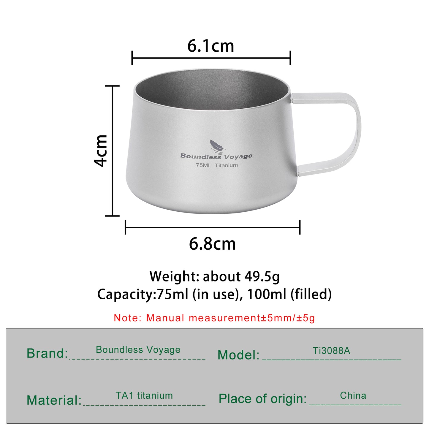 Boundless Voyage 75ml Titanium Double Wall Coffee Cup – Ultralight Mini Espresso & Tea Mug for Camping, Travel & Home