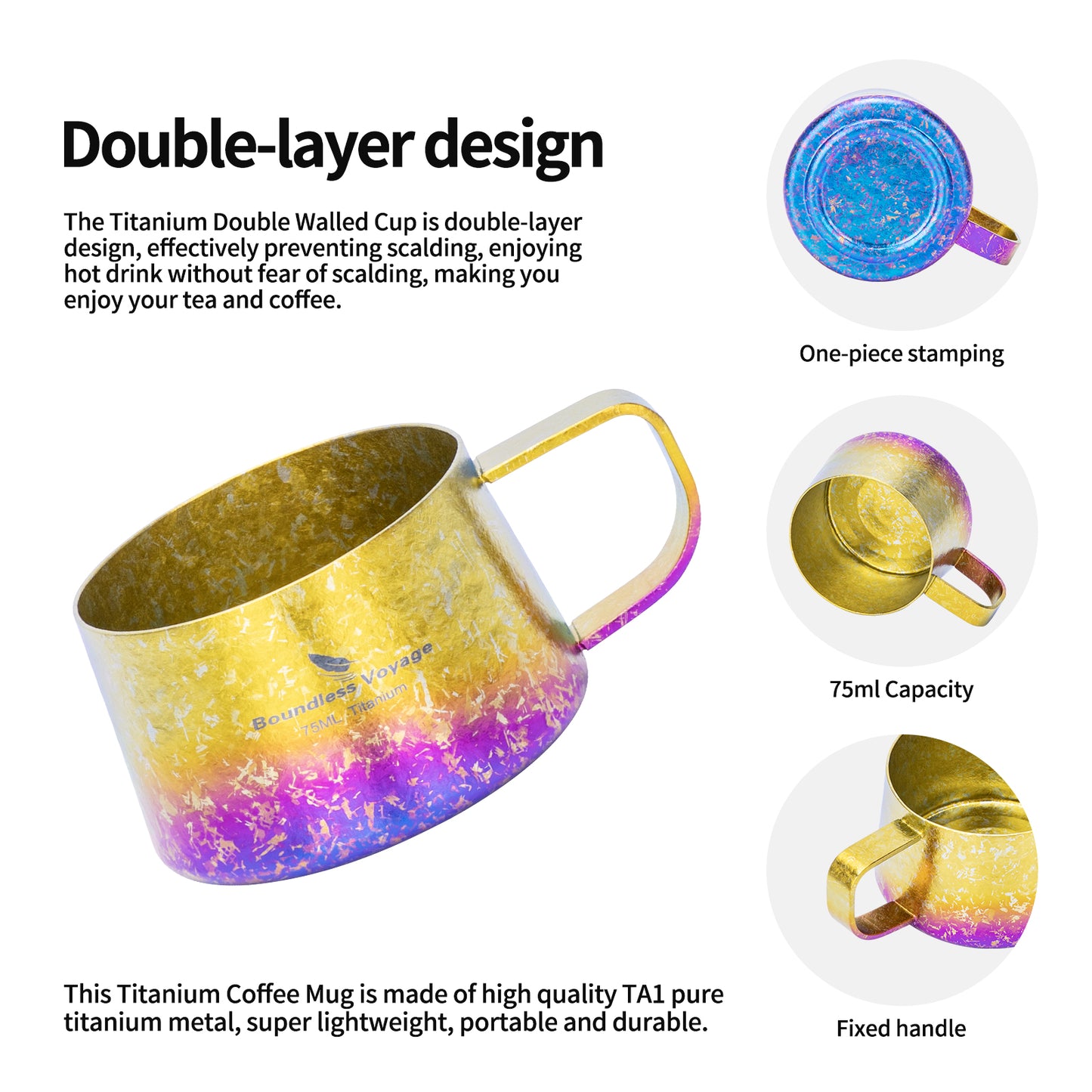 Boundless Voyage 75ml Titanium Double Wall Coffee Cup – Ultralight Mini Espresso & Tea Mug for Camping, Travel & Home
