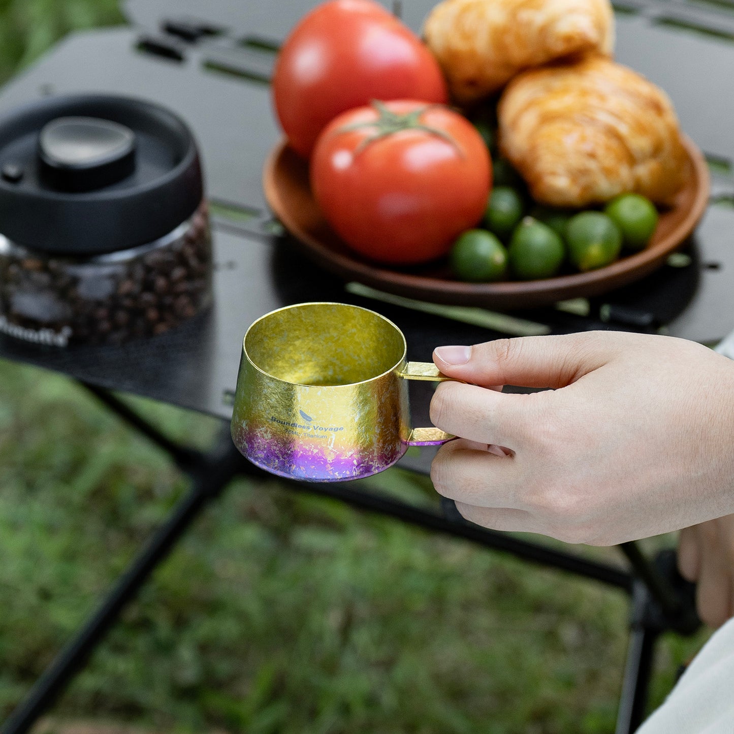 Boundless Voyage 100ml Titanium Double Wall Coffee Cup with Spoon – Ultralight Espresso & Tea Mug for Camping, Travel & Everyday Use