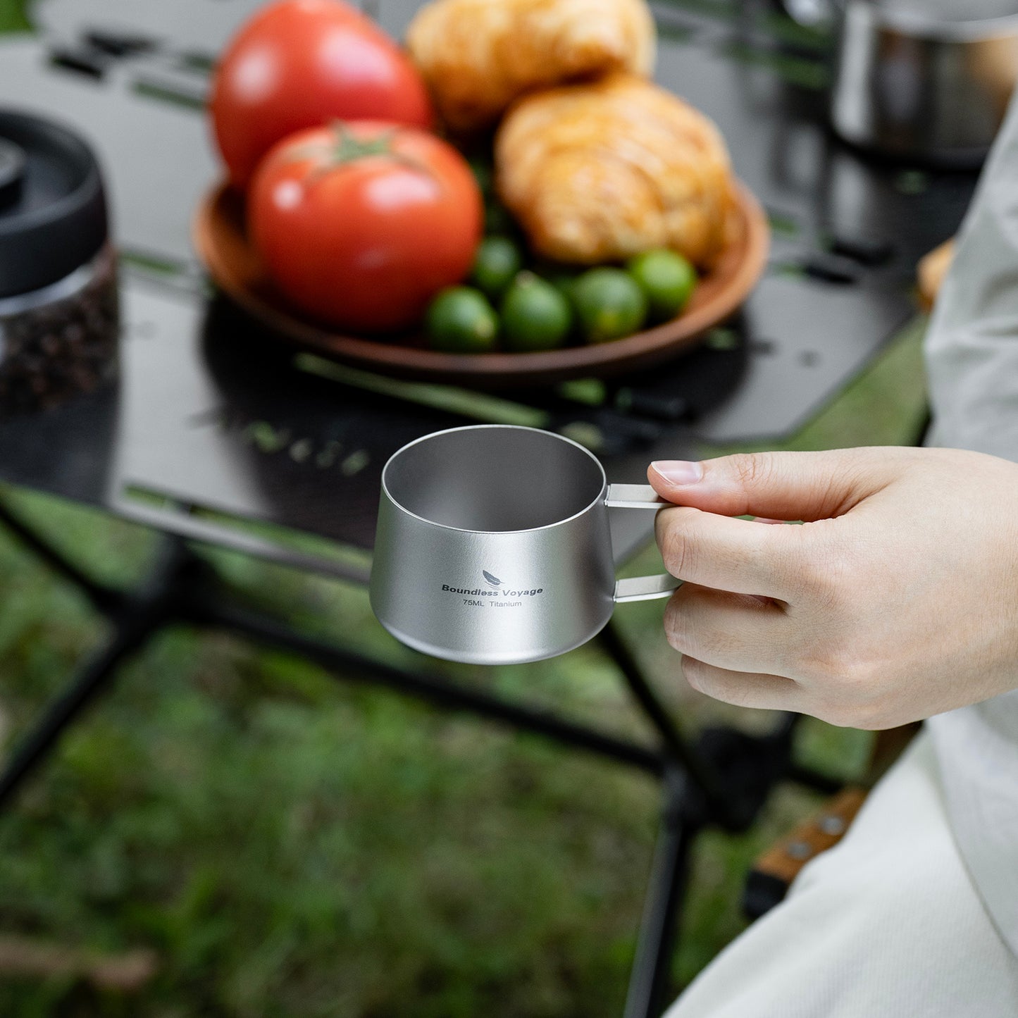 Boundless Voyage 100ml Titanium Double Wall Coffee Cup with Spoon – Ultralight Espresso & Tea Mug for Camping, Travel & Everyday Use