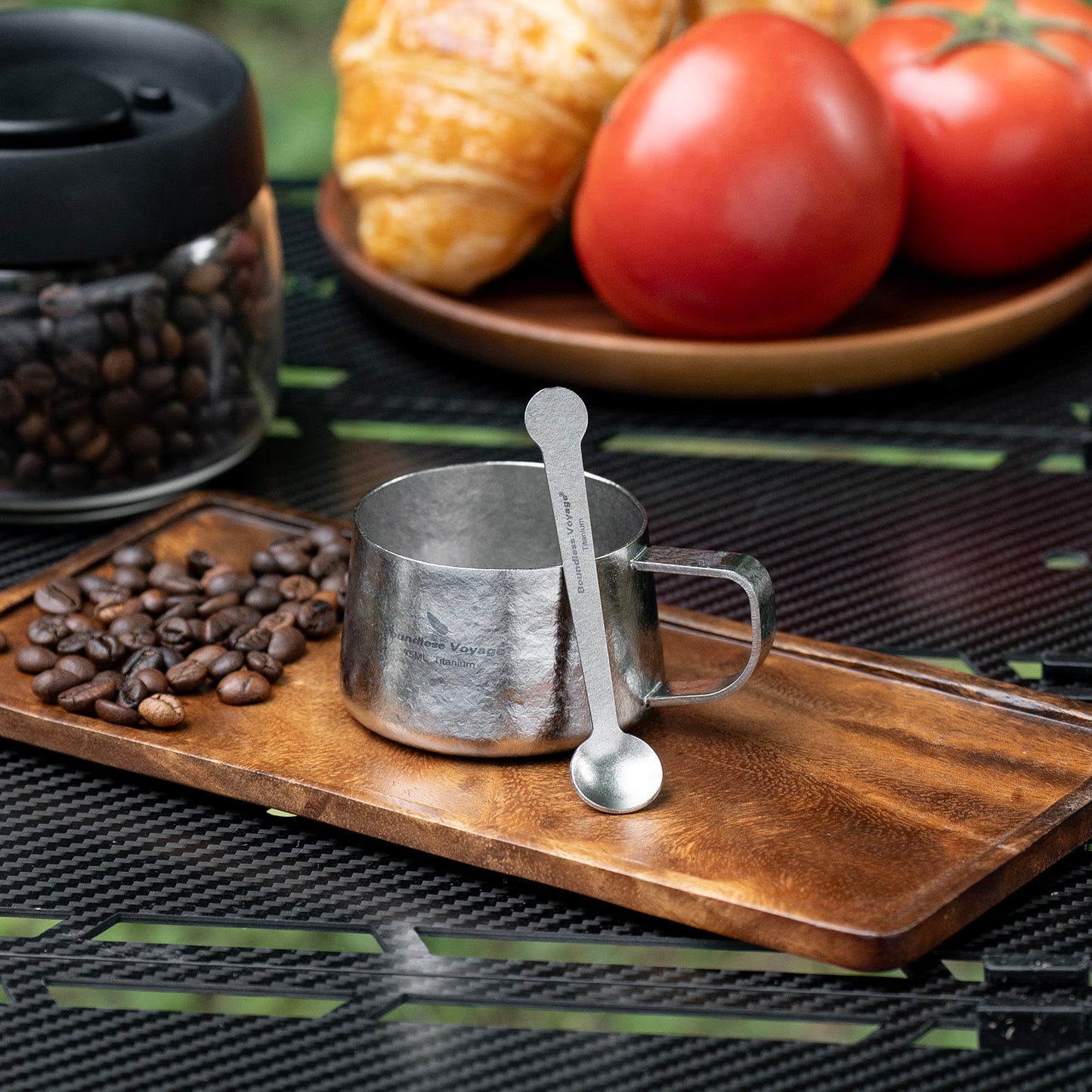Boundless Voyage 100ml Titanium Double Wall Coffee Cup with Spoon – Ultralight Espresso & Tea Mug for Camping, Travel & Everyday Use