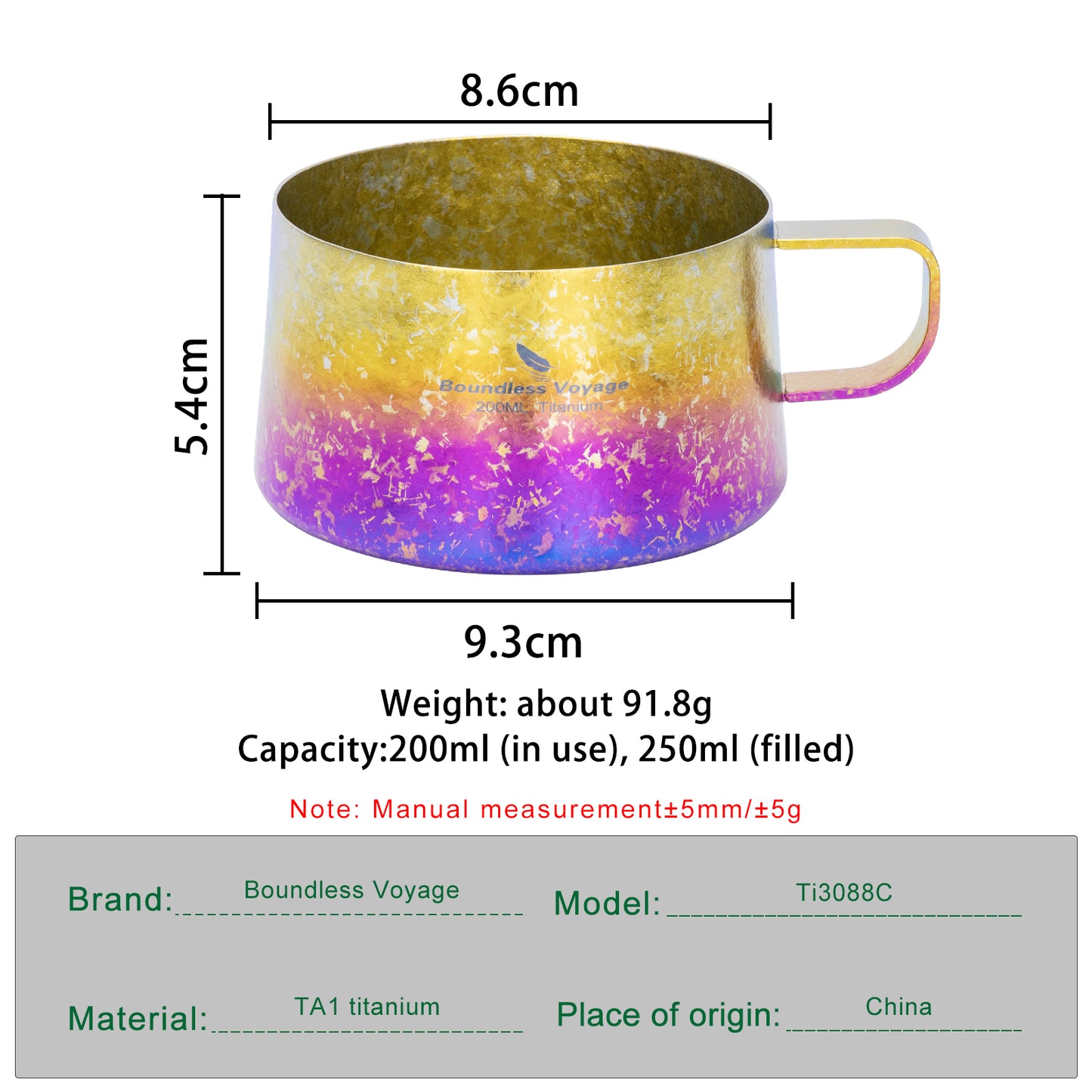 Boundless Voyage 200ml Titanium Double Wall Coffee Cup with Spoon – Ultralight Tea Mug for Camping, Travel & Everyday Use