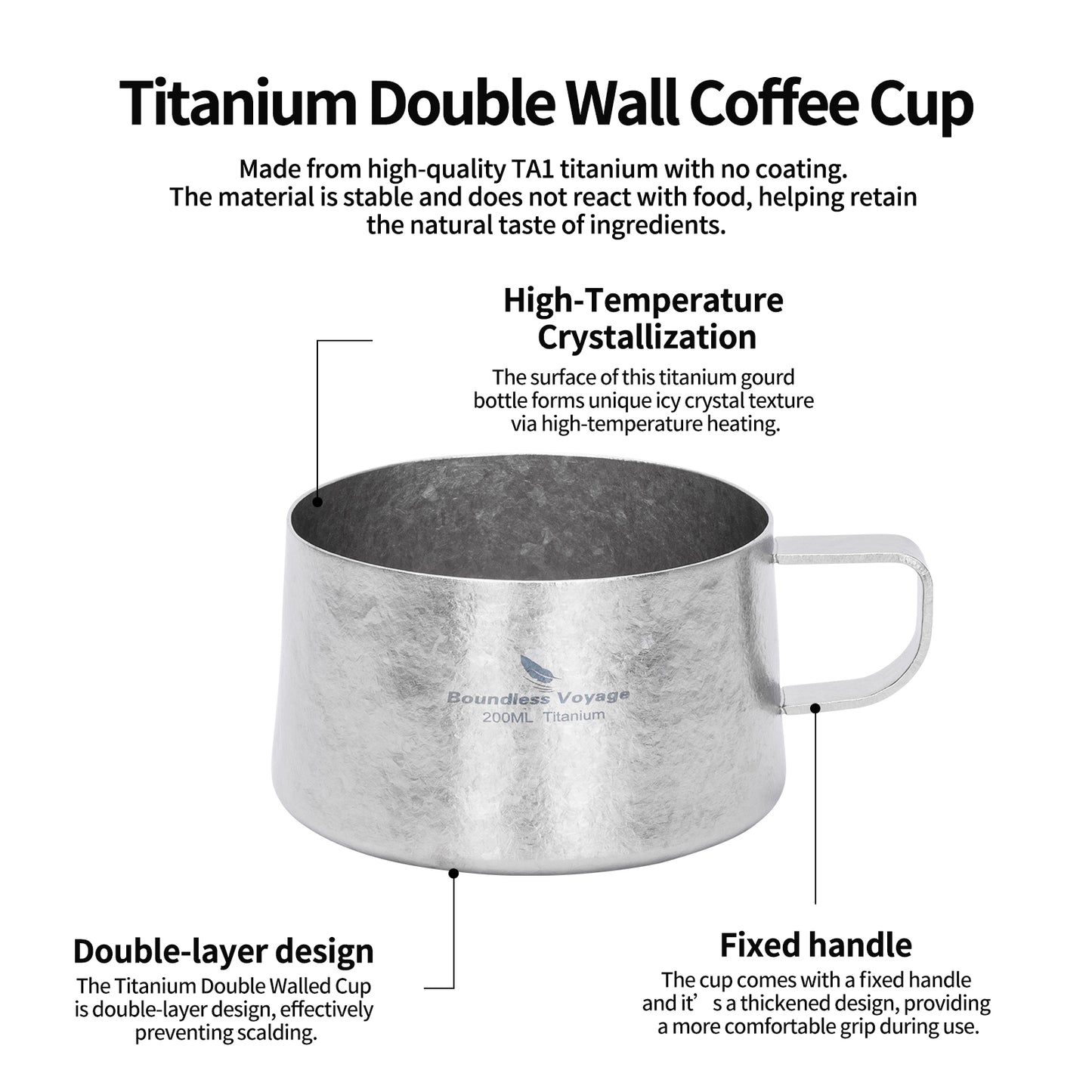 Boundless Voyage 200ml Titanium Double Wall Coffee Cup with Spoon – Ultralight Tea Mug for Camping, Travel & Everyday Use