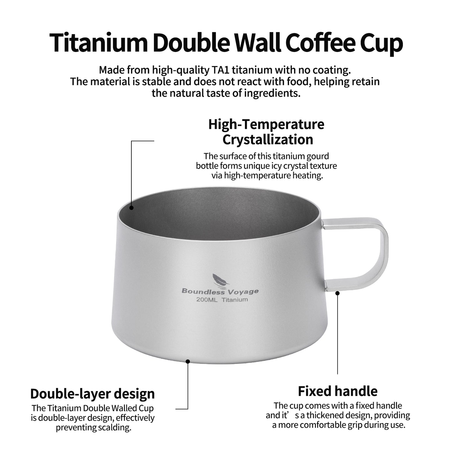 Boundless Voyage 200ml Titanium Double Wall Coffee Cup with Spoon – Ultralight Tea Mug for Camping, Travel & Everyday Use