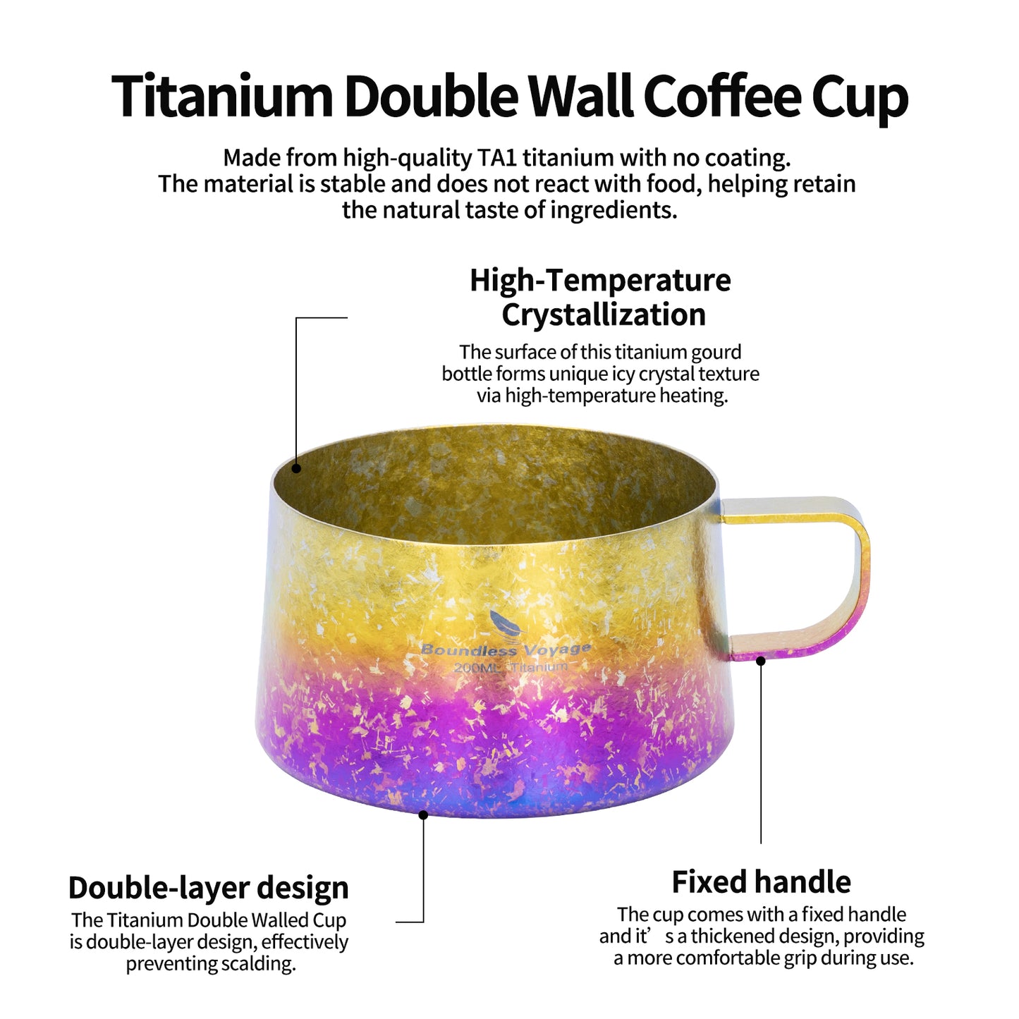Boundless Voyage 200ml Titanium Double Wall Coffee Cup with Spoon – Ultralight Tea Mug for Camping, Travel & Everyday Use