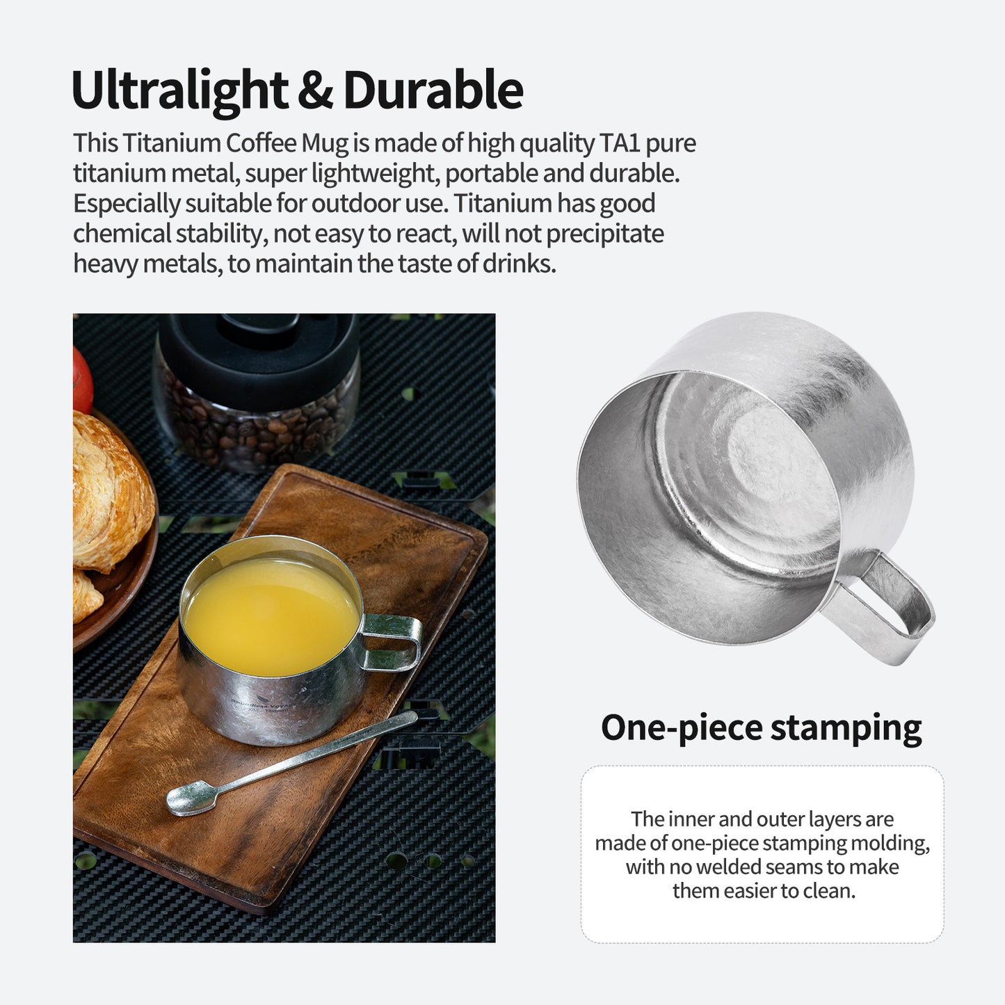 Boundless Voyage 200ml Titanium Double Wall Coffee Cup with Spoon – Ultralight Tea Mug for Camping, Travel & Everyday Use