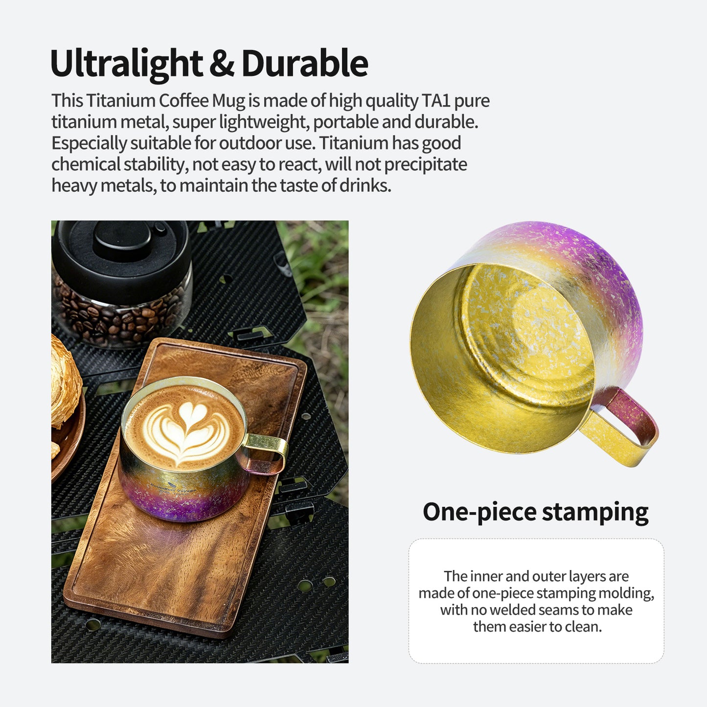 Boundless Voyage 200ml Titanium Double Wall Coffee Cup with Spoon – Ultralight Tea Mug for Camping, Travel & Everyday Use