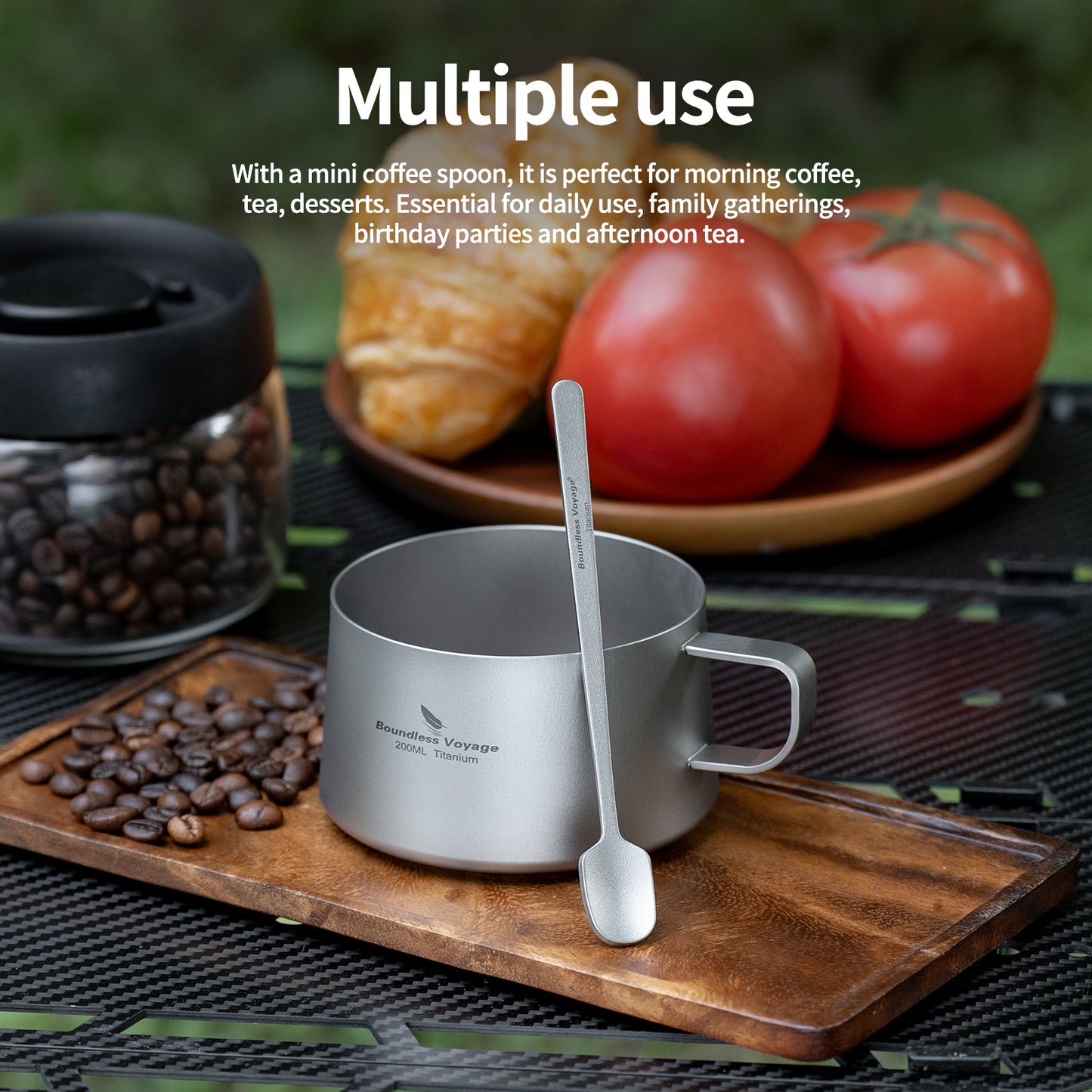 Boundless Voyage 200ml Titanium Double Wall Coffee Cup with Spoon – Ultralight Tea Mug for Camping, Travel & Everyday Use