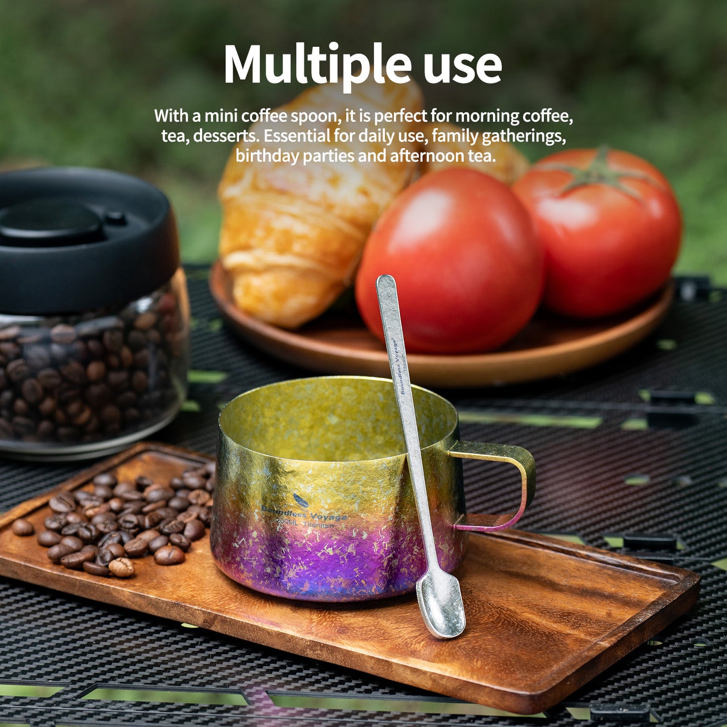 Boundless Voyage 200ml Titanium Double Wall Coffee Cup with Spoon – Ultralight Tea Mug for Camping, Travel & Everyday Use