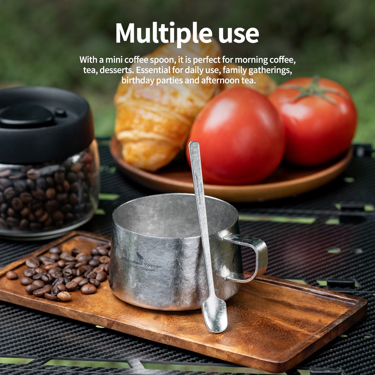 Boundless Voyage 200ml Titanium Double Wall Coffee Cup with Spoon – Ultralight Tea Mug for Camping, Travel & Everyday Use