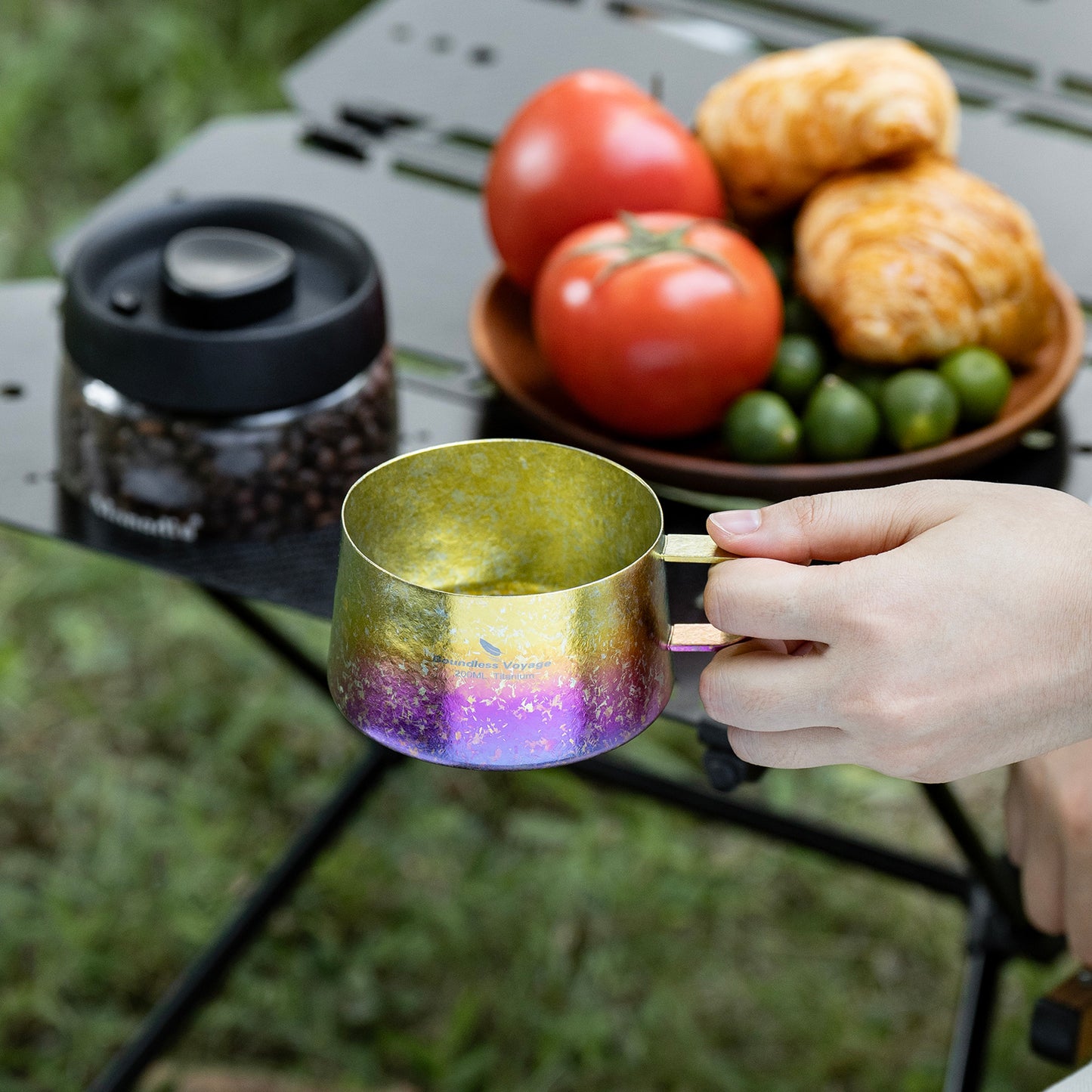 Boundless Voyage 200ml Titanium Double Wall Coffee Cup with Spoon – Ultralight Tea Mug for Camping, Travel & Everyday Use