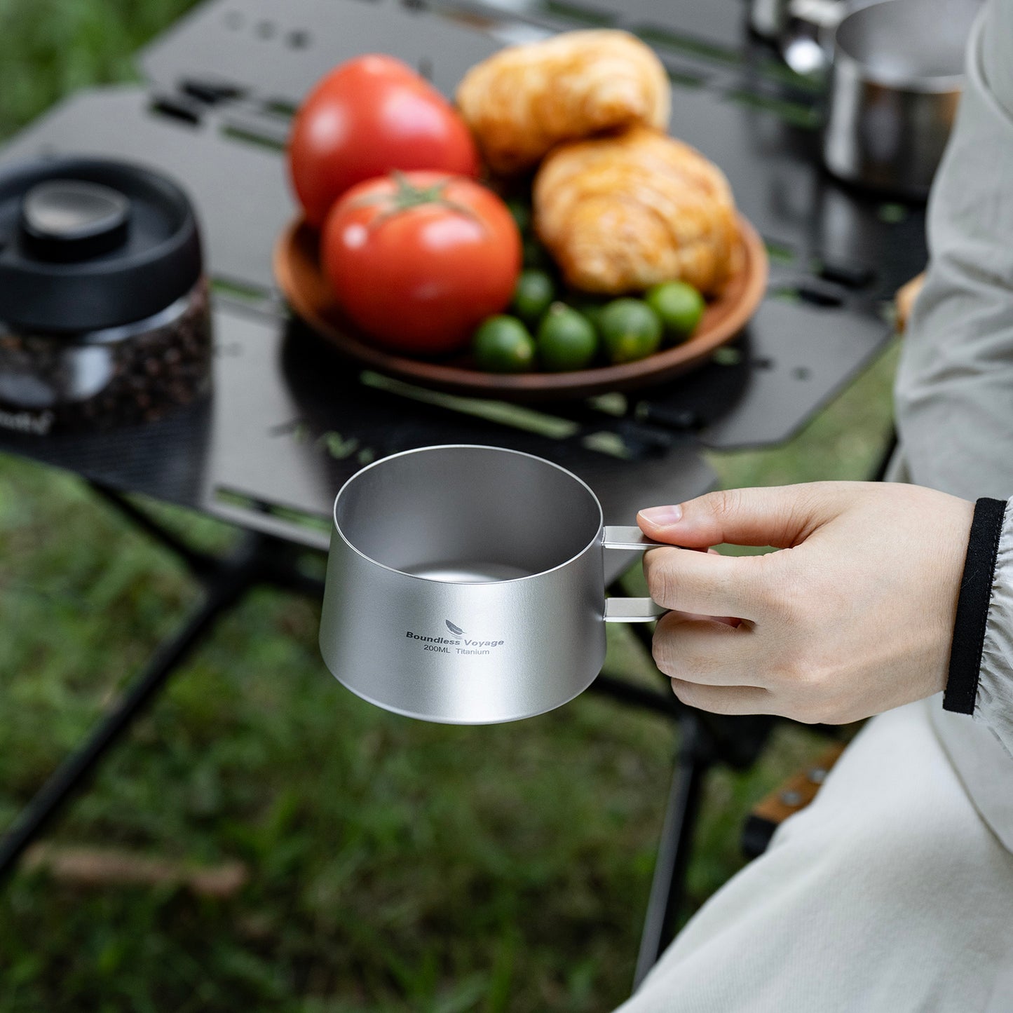 Boundless Voyage 200ml Titanium Double Wall Coffee Cup with Spoon – Ultralight Tea Mug for Camping, Travel & Everyday Use