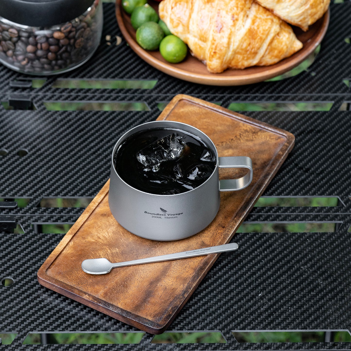 Boundless Voyage 200ml Titanium Double Wall Coffee Cup with Spoon – Ultralight Tea Mug for Camping, Travel & Everyday Use