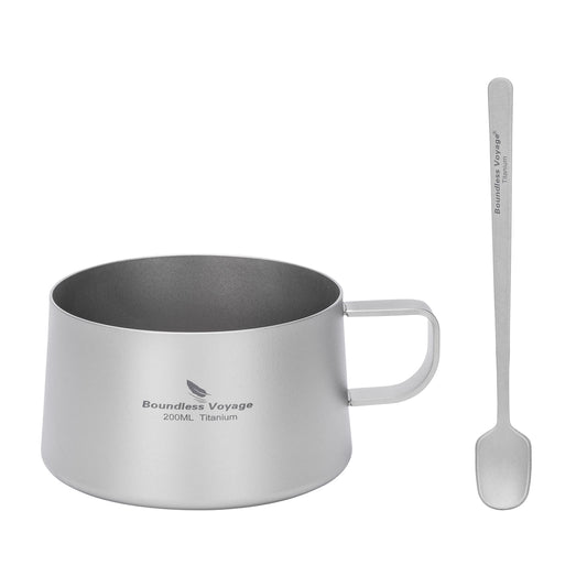 Boundless Voyage 200ml Titanium Double Wall Coffee Cup with Spoon – Ultralight Tea Mug for Camping, Travel & Everyday Use