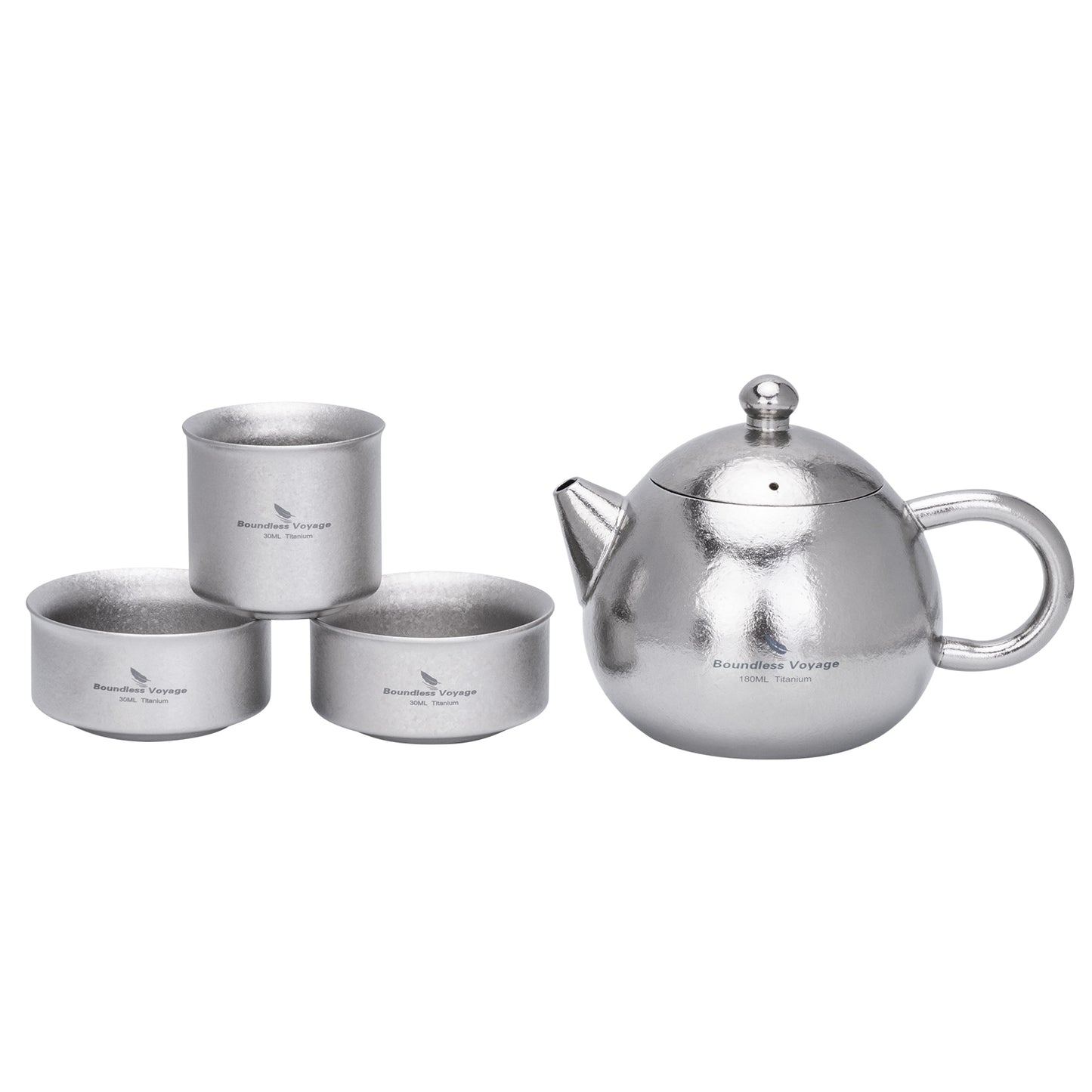 Boundless Voyage Titanium Teapot Set 180ml – Ultralight Tea Set with 3  30ml Cups for Camping, Travel & Home Tea Brewing