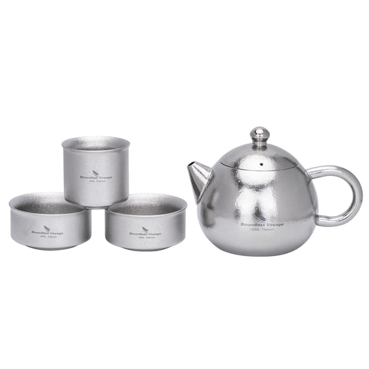 Boundless Voyage Titanium Teapot Set 180ml – Ultralight Tea Set with 3  30ml Cups for Camping, Travel & Home Tea Brewing