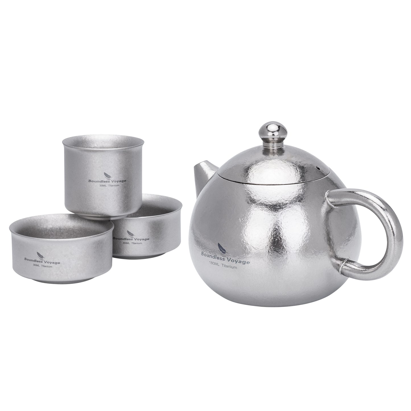 Boundless Voyage Titanium Teapot Set 180ml – Ultralight Tea Set with 3  30ml Cups for Camping, Travel & Home Tea Brewing