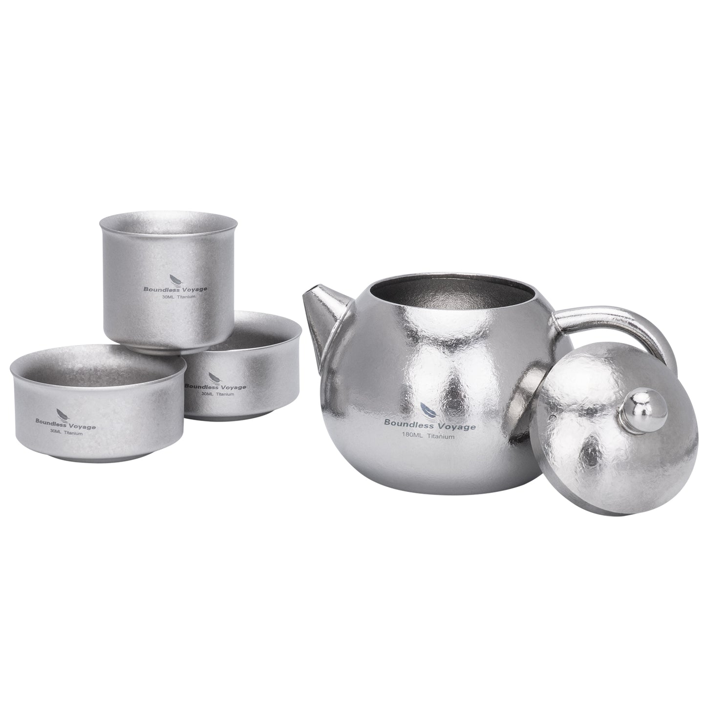 Boundless Voyage Titanium Teapot Set 180ml – Ultralight Tea Set with 3  30ml Cups for Camping, Travel & Home Tea Brewing