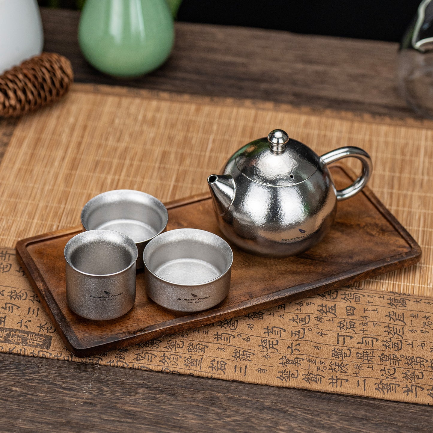 Boundless Voyage Titanium Teapot Set 180ml – Ultralight Tea Set with 3  30ml Cups for Camping, Travel & Home Tea Brewing