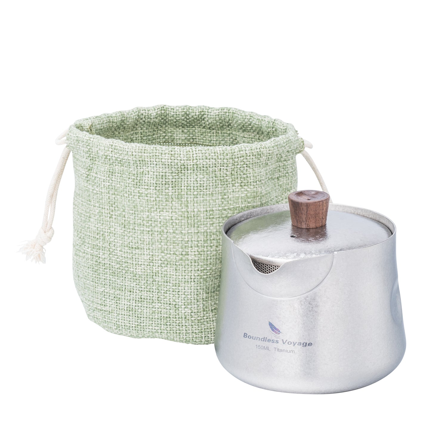 Boundless Voyage 150ml Titanium Double-Layer Tea Maker | 90g Ultralight Mini Teapot with Wood Handle | Anti-Scald Insulated Tea Mug for Solo Camping