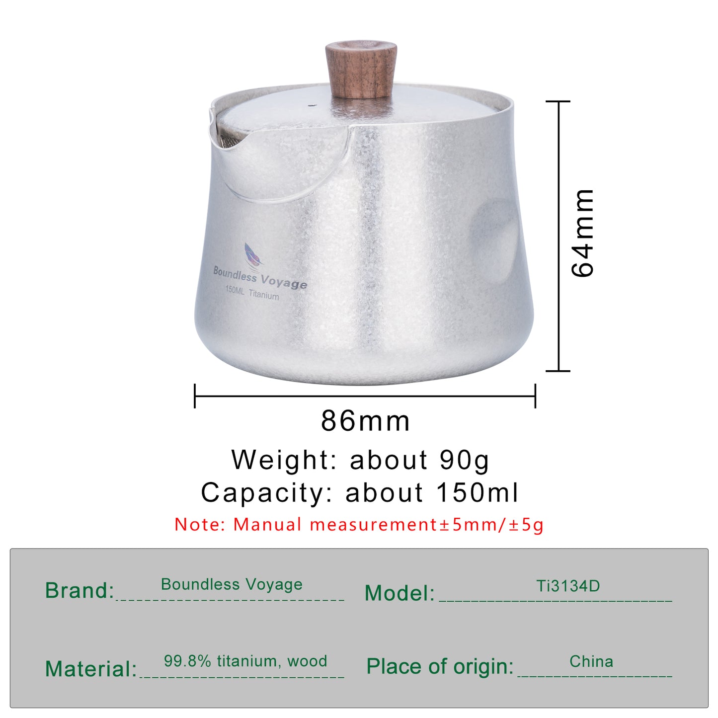 Boundless Voyage 150ml Titanium Double-Layer Tea Maker | 90g Ultralight Mini Teapot with Wood Handle | Anti-Scald Insulated Tea Mug for Solo Camping