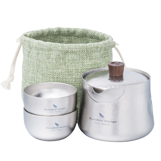 Boundless Voyage 150ml Titanium Double-Layer Tea Set | 109g Ultralight Mini Teapot & 30ml Cup | Insulated Anti-Scald Travel Tea Maker for Camping